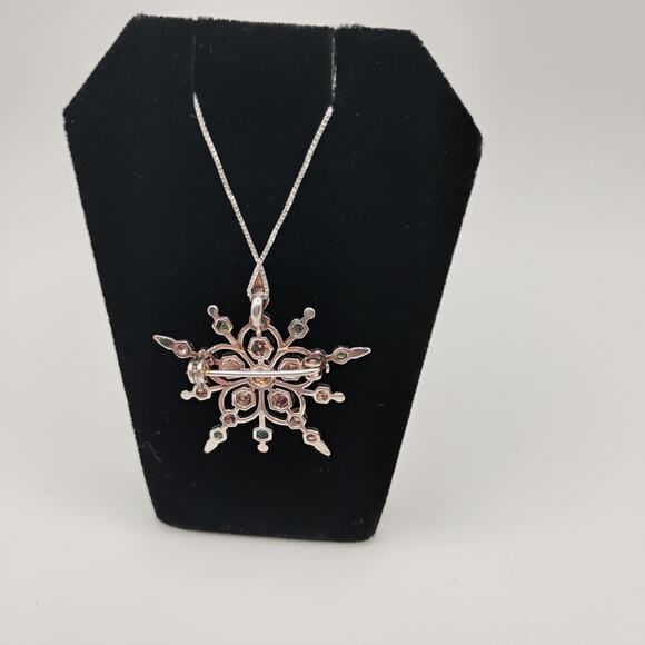 Snowflake Pendant/Brooch Combo in Sterling Silver on a 24-inch Box Chain - Picture 2 of 5